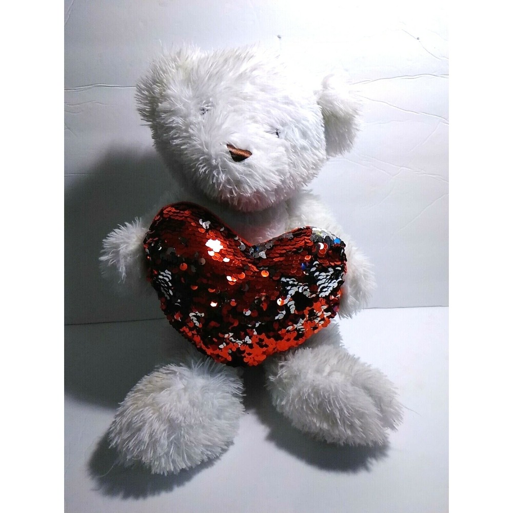 Dan Dee White Teddy Bear Red Silver Sequin Heart Plush Valentine 19 inch